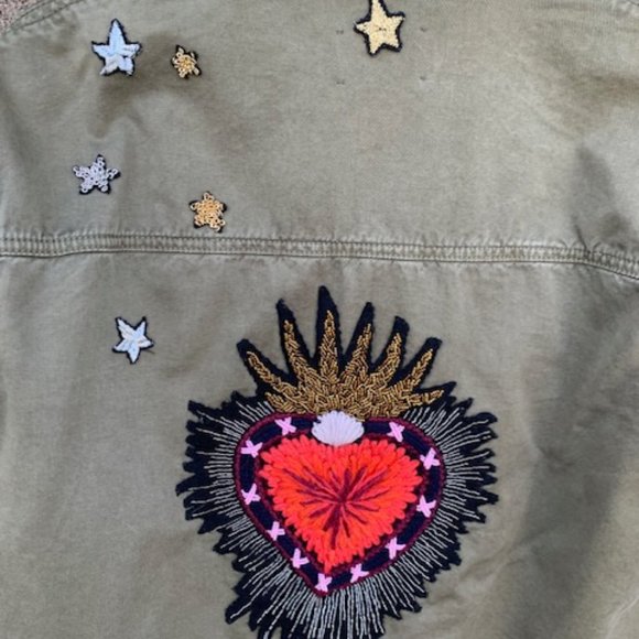 Cinq a' Sept Embellished Cotton Twill Military Jacket In Olive - Size M - Picture 6 of 6